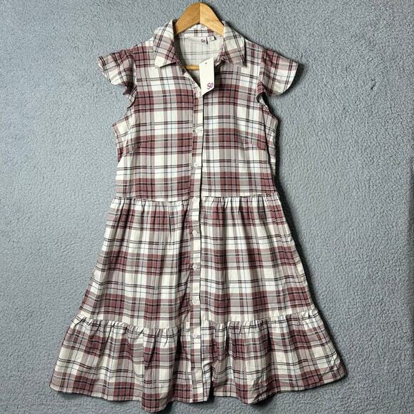Kohl's Dress Womens Juniors XS Mauve Pink Cream Tiered Flutter Sleeve Mini‎ NEW - Picture 1 of 12